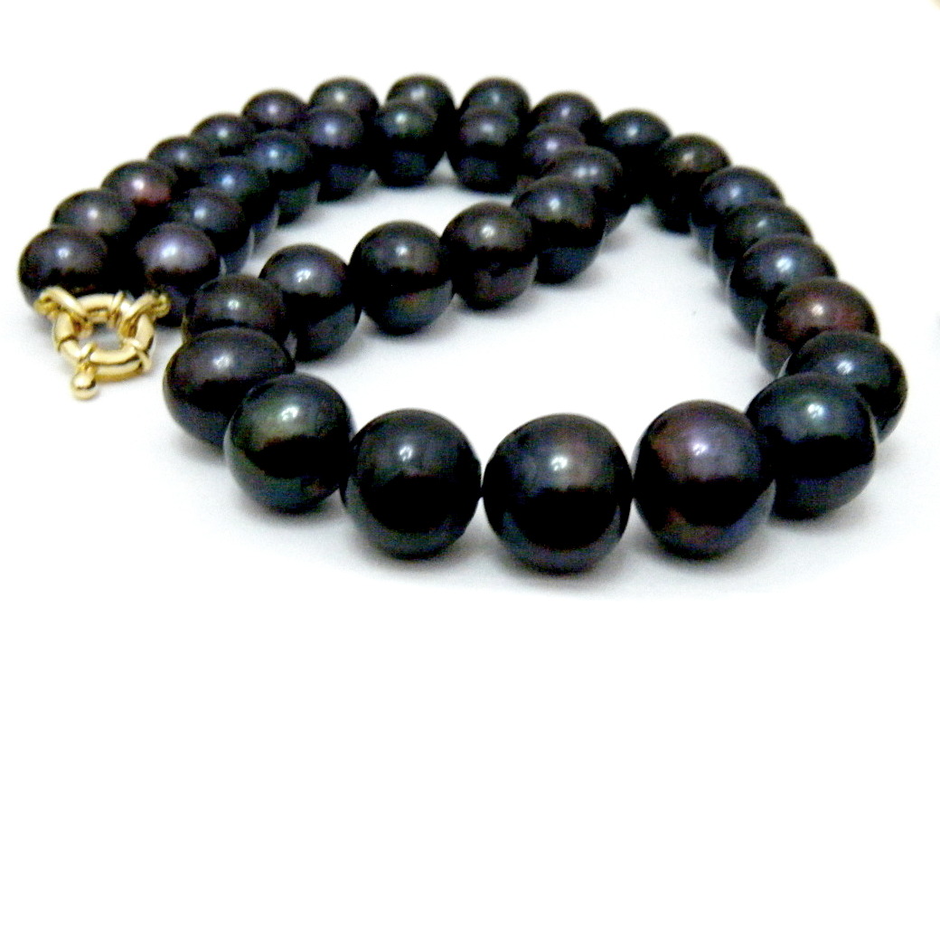 Black 11.6-15.2mm SemiRound Pearls Necklace